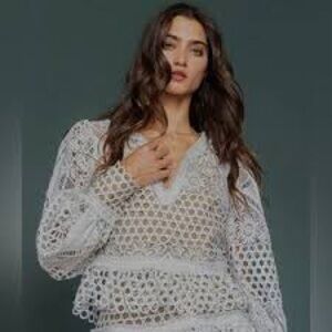 BUCKETLIST White Hollow Out Peplum Top, Size S